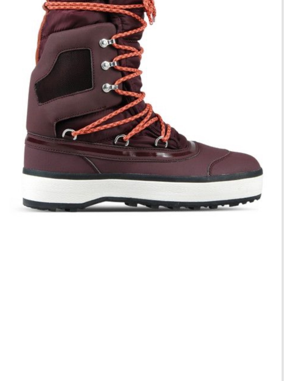 Adidas by Stella McCartney Burgundy Winter Lace-Up Boots with Orange Laces